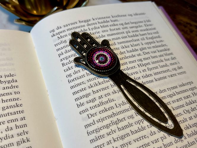 Hovedbilde Bokmerke Hamsa lilla hvit ring